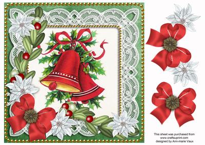 Christmas Bells Green Poinsettia 8in Decoupage Step by Step