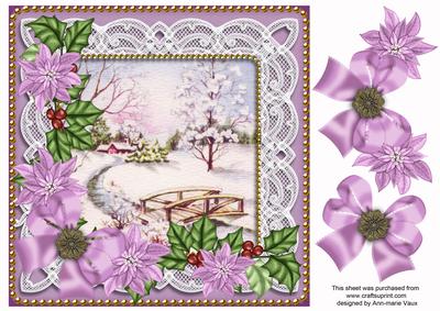 Pretty Snowscene Lilac Poinsettia 8in Decoupage Step by Step