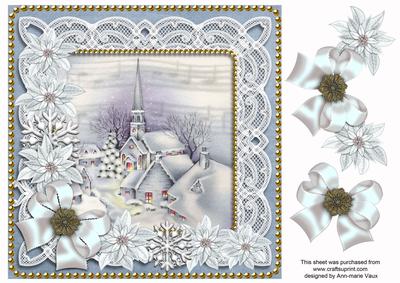 Blue Village Church Poinsettia 8in Decoupage Step by Step