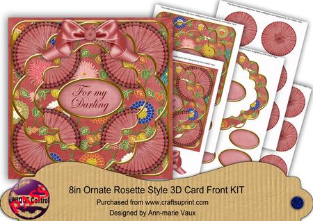 Red Oriental Flower My Darling 3D Rosette 8in Card Front Kit
