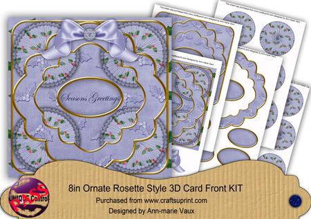 Blue Holly Seasons Greetings 3D Rosette 8in Card Front Kit