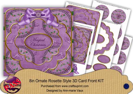 Purple Holly Magical Christmas 3D Rosette 8in Card Front Kit