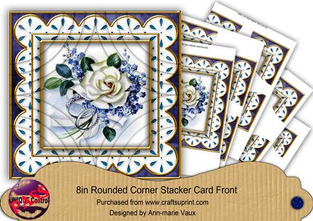 Blue Rose Bouquet 8in All 4 Rounded Corner Stacker