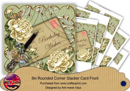 Cream Roses Olive Birthday 8in All 4 Rounded Corner Stacker