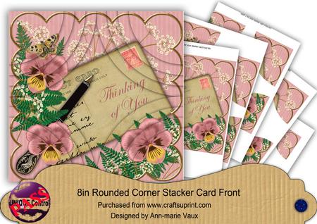Pink Pansy Thinking of You 8in All 4 Rounded Corner Stacker