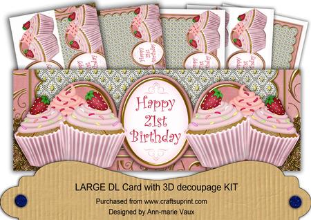 Pink Strawberry Cupcake 21st Birthday Large Dl Card Kit