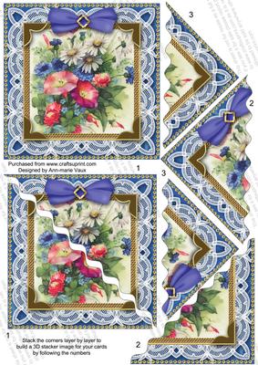 Lace Cornflowers 5in Scallop Triangle Corner Stacker