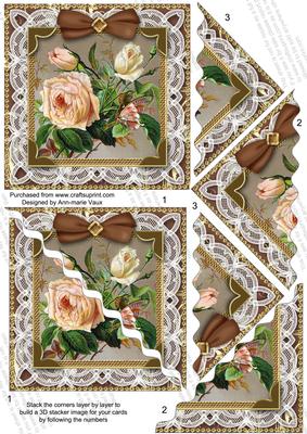 Lace Cream Peachy Rose 5in Scallop Triangle Corner Stacker