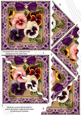 Lace Pansy Bunch 5in Scallop Triangle Corner Stacker