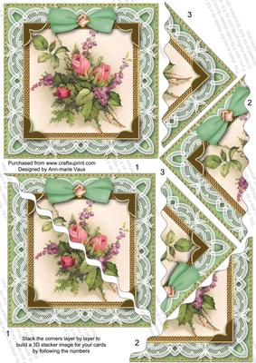 Lace Green Rose Bouquet 5in Scallop Triangle Corner Stacker