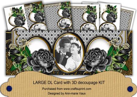 Black Rose Wedding Couple Large Dl Decoupage Card Kit