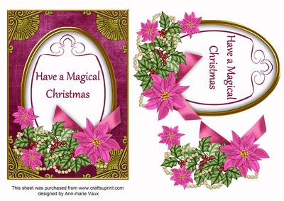 Cerise Poinsettia Magical Christmas Oval 7x5in Step by Step