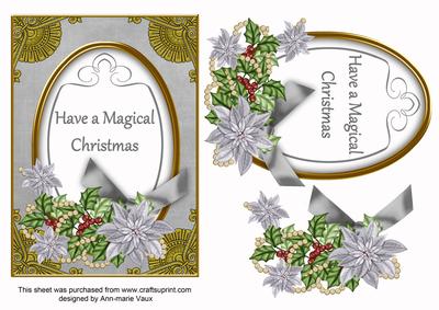 Silver Poinsettia Magical Christmas Oval 7x5in Step by Step