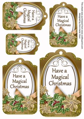 Gold Poinsettia Magical Christmas Sentiment Tag Sheet