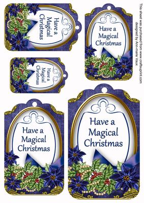 Dark Blue Poinsettia Magical Christmas Sentiment Tag Sheet