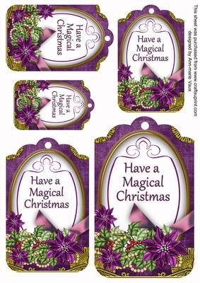 Dark Purple Poinsettia Magical Christmas Sentiment Tag Sheet