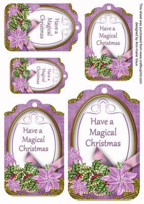 Lilac Poinsettia Magical Christmas Sentiment Tag Sheet