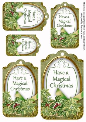Olive Poinsettia Magical Christmas Sentiment Tag Sheet