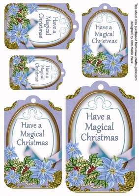 Pale Blue Poinsettia Magical Christmas Sentiment Tag Sheet