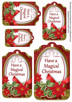 Red Poinsettia Magical Christmas Sentiment Tag Sheet