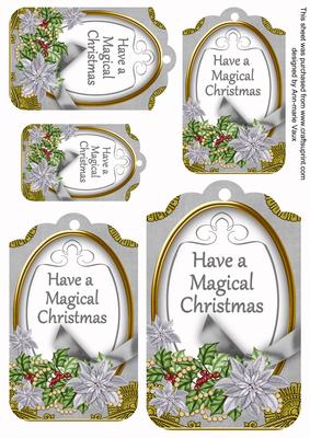 Silver Poinsettia Magical Christmas Sentiment Tag Sheet
