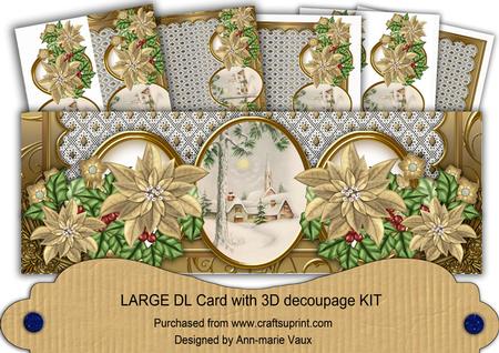Gold Poinsettia Winter Pub Large Dl Decoupage Card Kit
