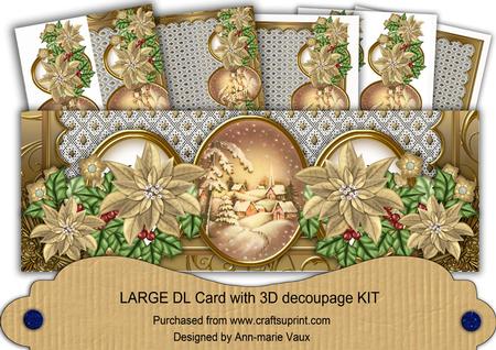 Gold Poinsettia Snowy Village Large Dl Card Kit