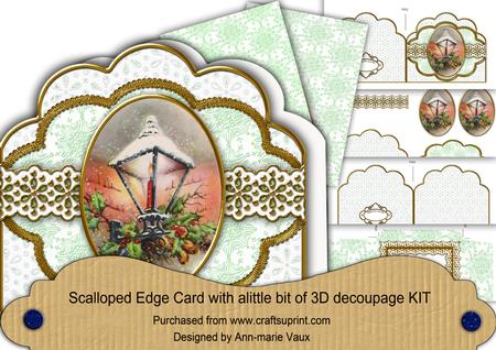 Christmas Lantern g Anglaise Scallop 3D Decoupage Card Kit