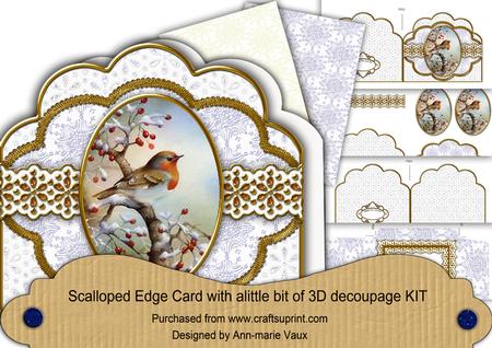 Red Robin1 Flake Blue Anglaise Scallop 3D Decoupage Card Kit