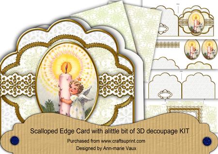 Candle Angel Flake Anglaise Scallop 3D Decoupage Card Kit