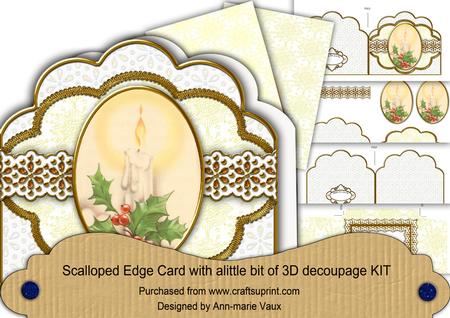 Single Candle Flake Anglaise Scallop 3D Decoupage Card Kit