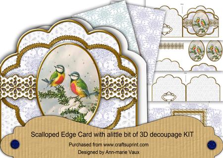 Blue Tits Flake Anglaise Scallop 3D Decoupage Card Kit