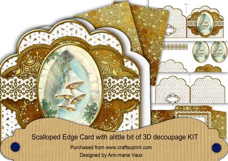 Snowbells Gold Anglaise Scallop 3D Decoupage Card Kit