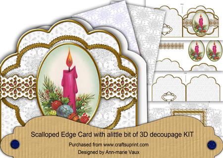 Pink Candle Flake Anglaise Scallop 3D Decoupage Card Kit