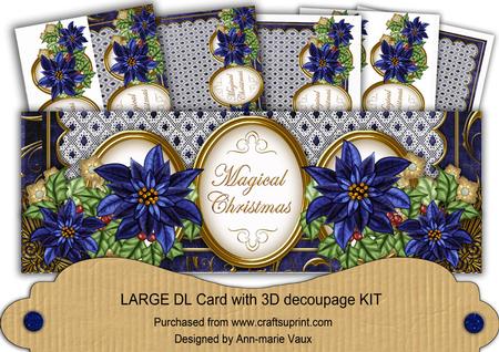 Dark Blue Poinsettia Magical Christmas Large Dl Card Kit