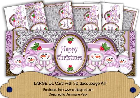 Lilac Snowman Happy Christmas Large Dl Card Kit