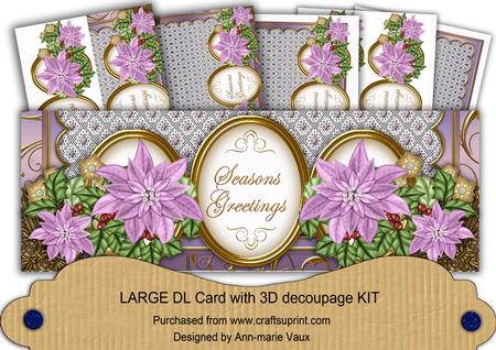 Lilac Poinsettia Seasons Greetings Large Dl Card Kit