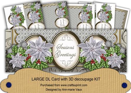 Silver Poinsettia Seasons Greetings Large Dl Card Kit