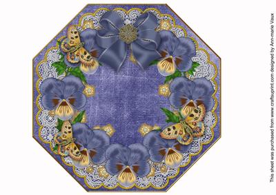 Blue Pansies Lace Octagon 8inch Picture Sheet