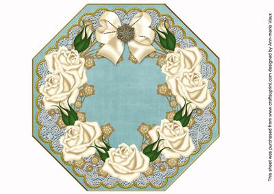 Cream Rose Dteal Lace Octagon 8inch Picture Sheet