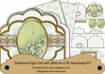Green Candle Flake Anglaise Scallop 3D Decoupage Card Kit