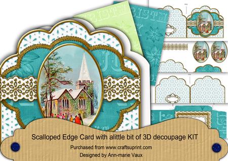 Church Service Teal Anglaise Scallop 3D Decoupage Card Kit