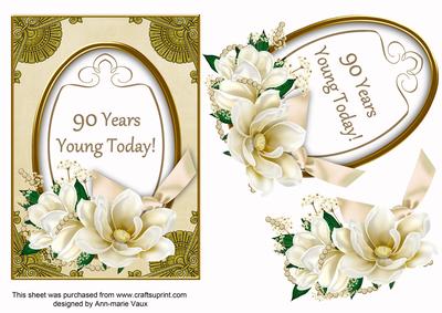Cream Magnolia 90 Years Young Today! Oval 7x5in Step by Step
