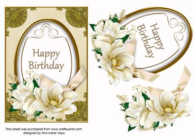Cream Magnolia Happy Birthday Oval 7x5in Step by Step
