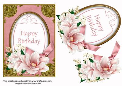 Pink Magnolia Happy Birthday Oval 7x5in Step by Step