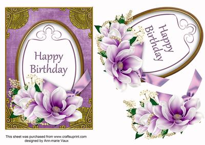 Purple Magnolia Happy Birthday Oval 7x5in Step by Step