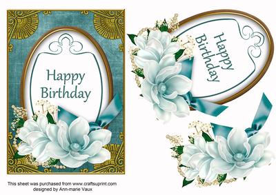 Teal Magnolia Happy Birthday Oval 7x5in Step by Step
