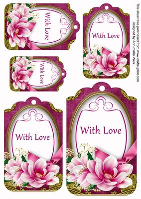 Cerise Magnolia with Love Sentiment Tag Sheet