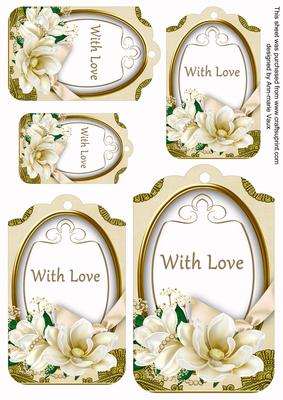 Cream Magnolia with Love Sentiment Tag Sheet