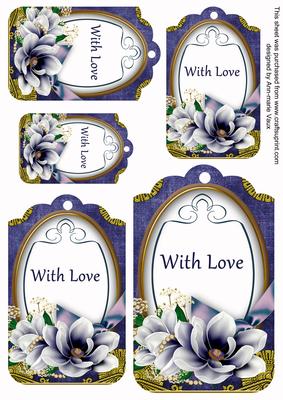 Dark Blue Magnolia with Love Sentiment Tag Sheet
